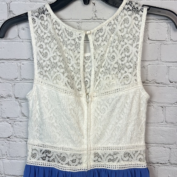 BCX White Lace & Periwinkle Blue Chiffon Dress Juniors Size 3 - Picture 9 of 9